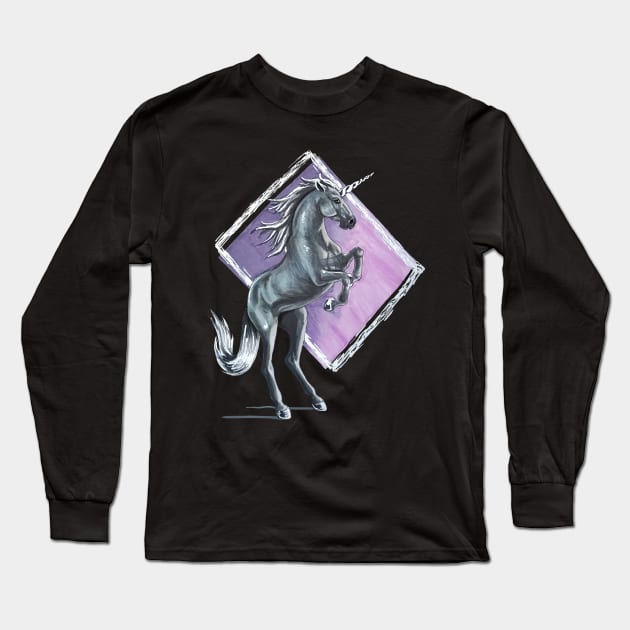 Rearing Unicorn Long Sleeve T-Shirt by Lady Lilac